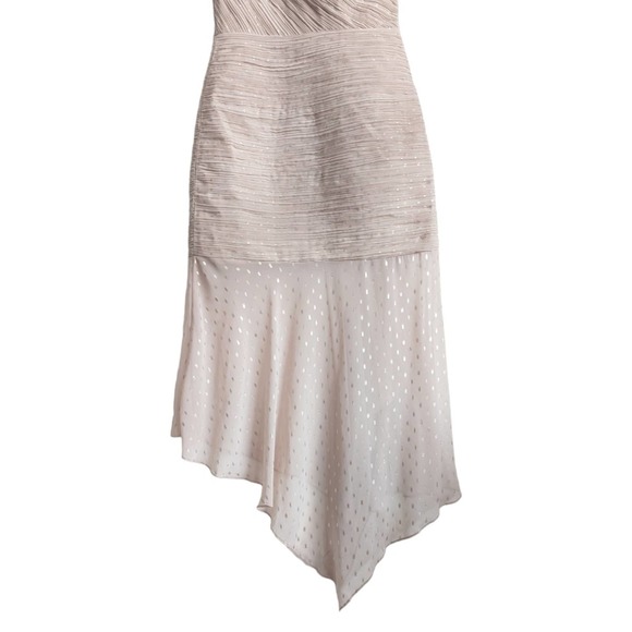 Halston Heritage One Shoulder Metallic Champagne Gold Trumpet Dress Size 8 - Picture 8 of 15